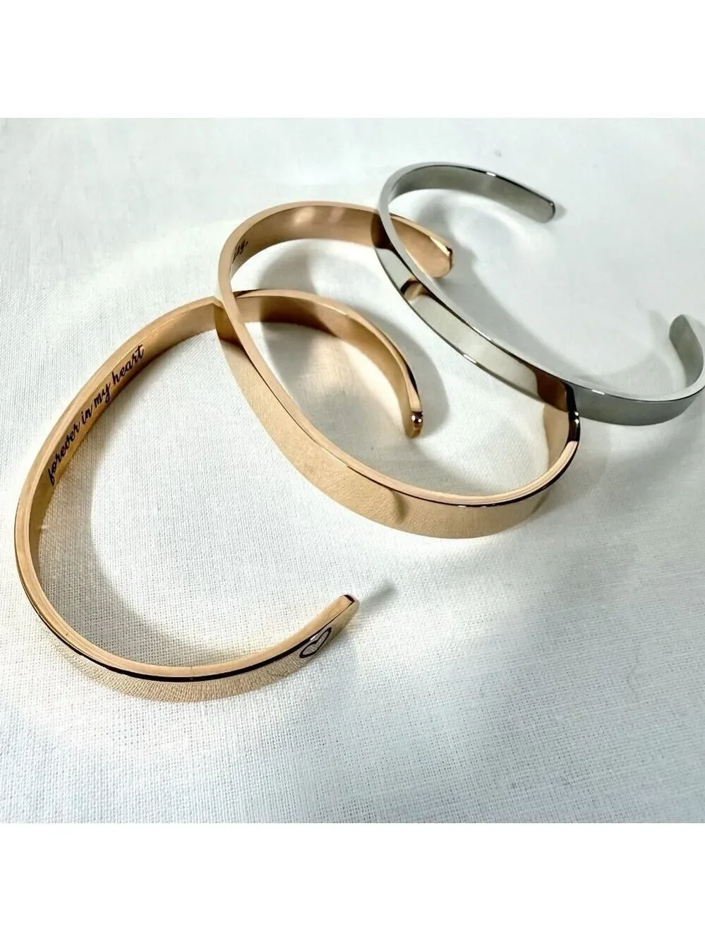 Metal Cuff Bracelets Set of 3 Rose Gold and Silver